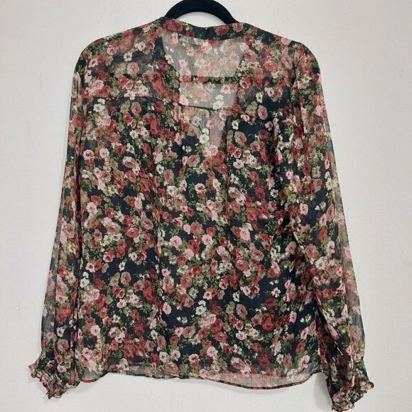 Mango Womens Black Brown Floral Multicolored Floral Print Sheer Long Sleeve Sz 6 - Picture 6 of 8